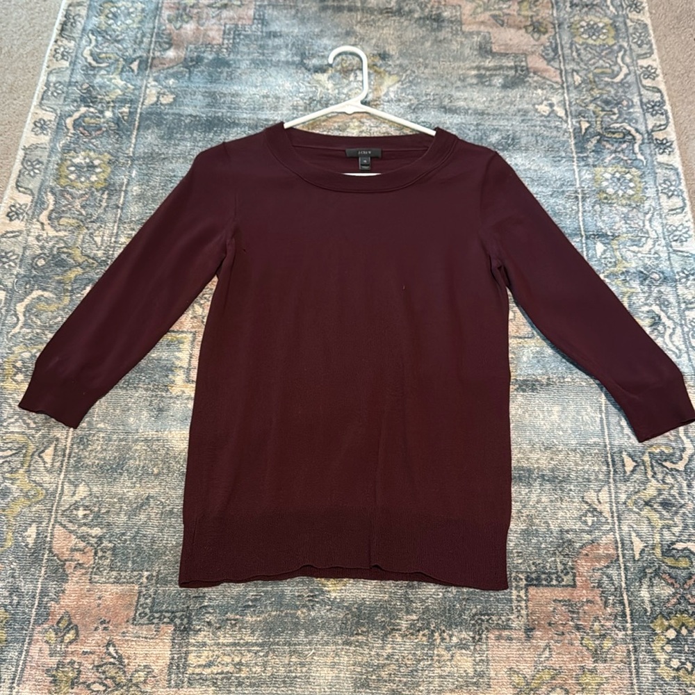J. Crew burgundy crewneck sweater, 100% Merino Wool